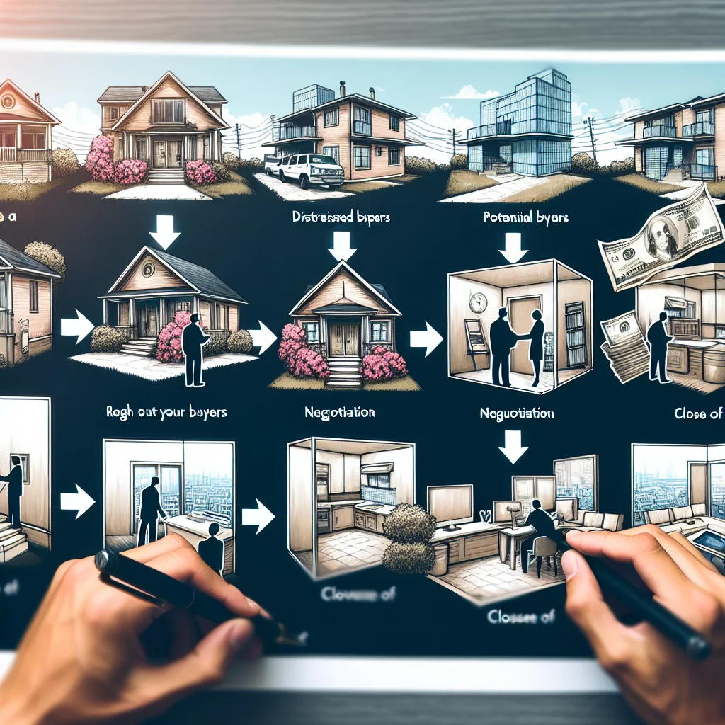 A step-by-step visual process guide demonstrating how sell distressed property as is works