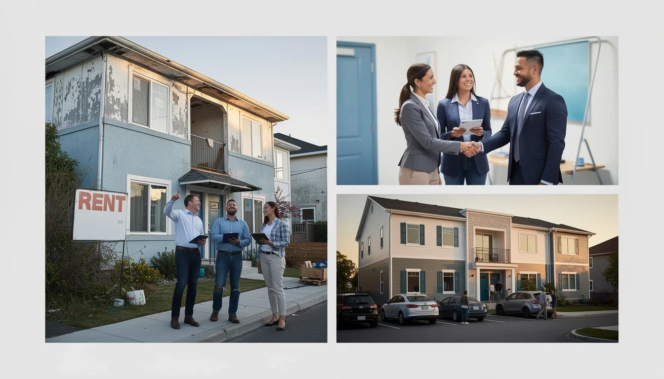 A step-by-step visual process guide demonstrating how case studies selling distressed multi family homes works