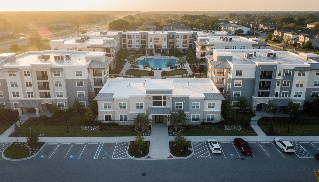 A professional team working on multi-family property document checklist cash sale solutions in a modern office environment