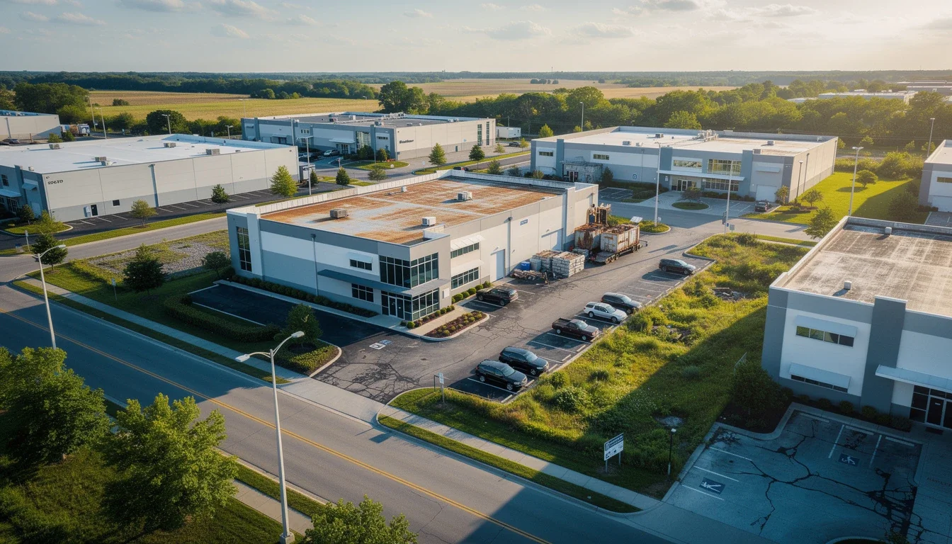 A professional team working on selling commercial property with environmental issues solutions in a modern office environment