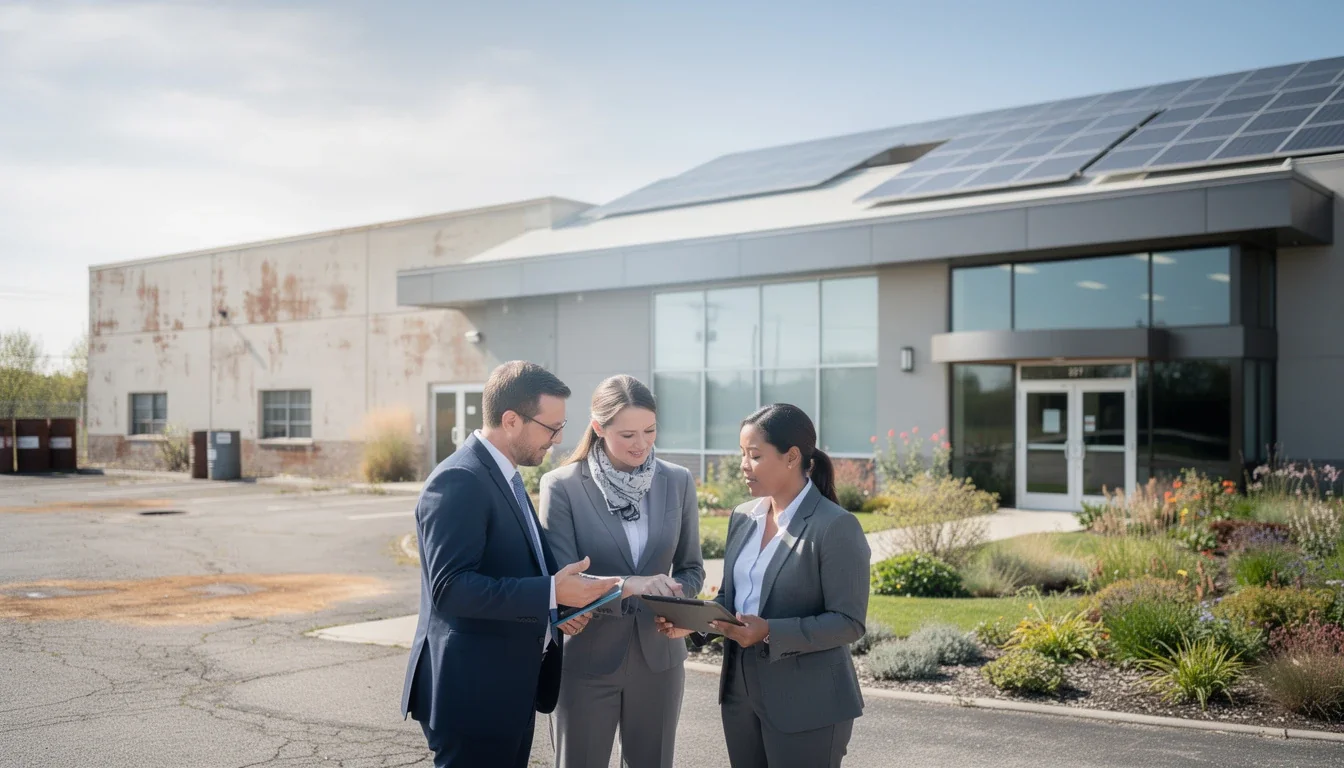 An illustrated diagram showing the key benefits of selling commercial property with environmental issues strategies